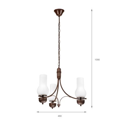 Brilagi - Lampadario LED a catena COTTAGE 3xE14/40W/230V faggio/marrone/bianco