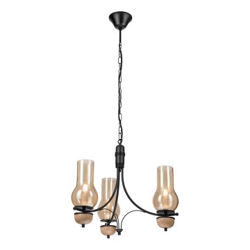 Brilagi - Lampadario LED a catena COTTAGE 3xE14/40W/230V quercia/nero/beige fumé