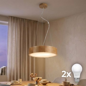 Brilagi - Lampadario LED a cavo CARVALHO MODERN 2xE27/60W/230V rovere Ø 37,5 cm