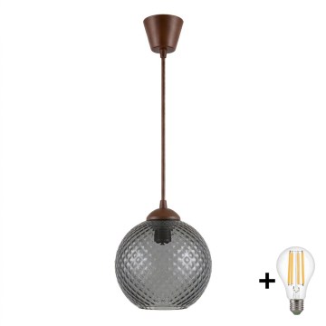 Brilagi - Lampadario LED a cavo RETRO GLASS 1xE27/60W/230V Ø 18 cm marrone/grigio fumé