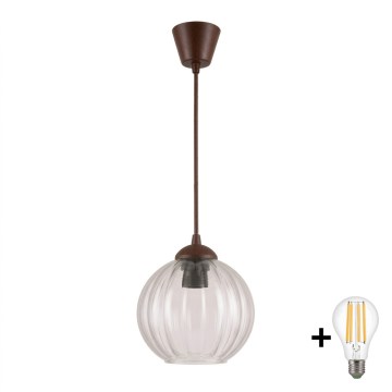 Brilagi - Lampadario LED a cavo RETRO GLASS 1xE27/60W/230V Ø 18 cm marrone/trasparente