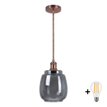 Brilagi - Lampadario LED a cavo RETRO GLASS 1xE27/60W/230V Ø 26 cm bianco/grigio fumé