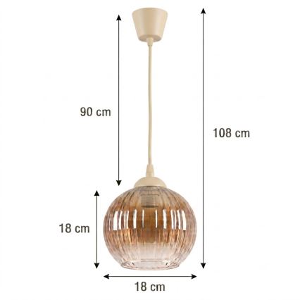 Brilagi - Lampada a sospensione LED con cavo RETRO GLASS 1xE27/60W/230V Ø 18 cm beige/marrone fumé