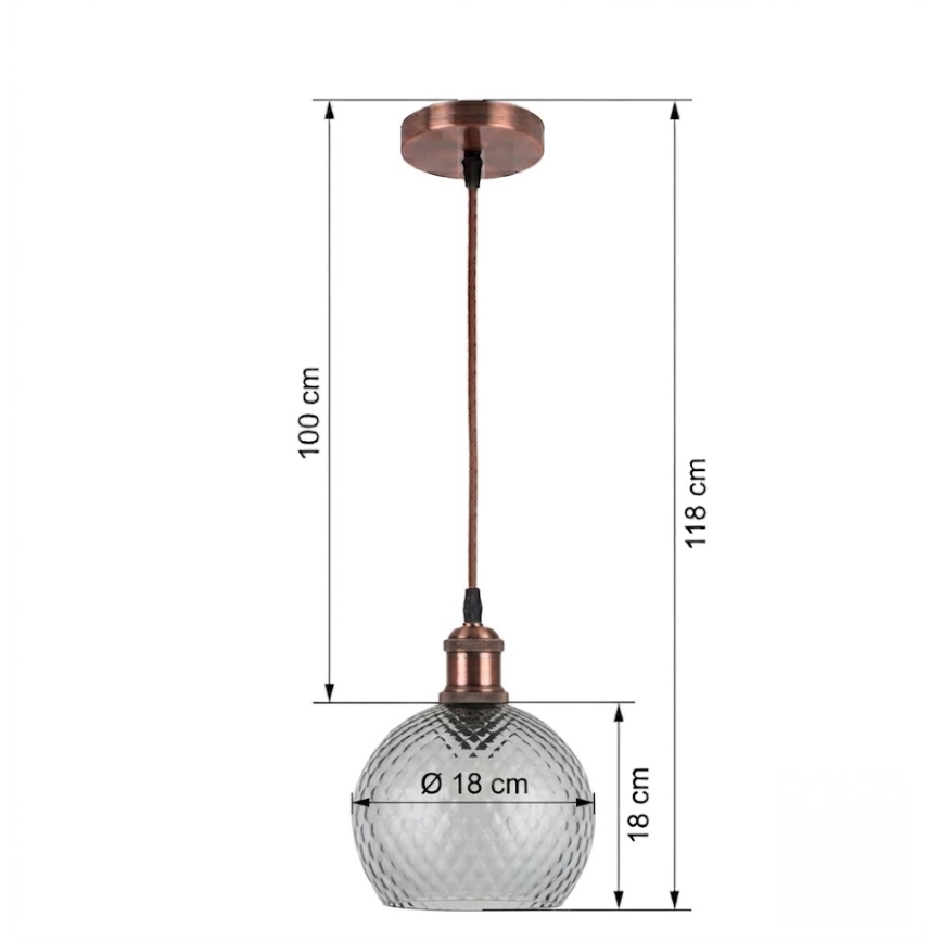 Brilagi - Lampada a sospensione LED su cavo RETRO GLASS 1xE27/60W/230V Ø 18 cm bianco/grigio fumé
