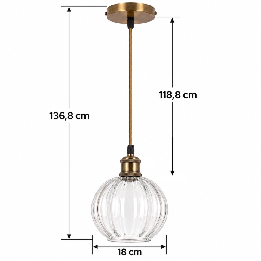 BRILAGI - Lampadario LED a sospensione con cavo RETRO GLASS 1xE27/60W/230V Ø 18 cm dorato/trasparente