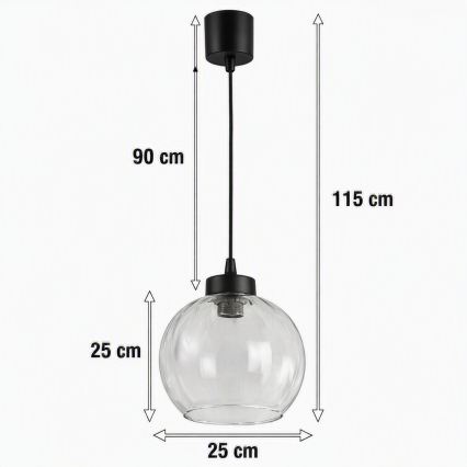Brilagi - Lampadario LED a sospensione con cavo RETRO GLASS 1xE27/60W/230V Ø 25 cm nero/trasparente