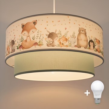 Brilagi - Lampadario LED a sospensione per bambini BOBO 1xE27/60W/230V Ø 40 cm bianco/verde con animaletti