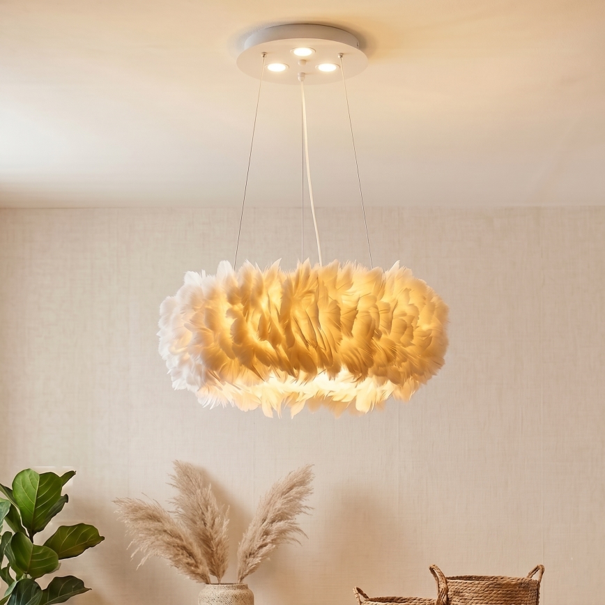 Brilagi - Lampadario LED a sospensione su cavo FEATHER 3xE27/40W/230V + 3xLED/3W Ø 50 cm bianco