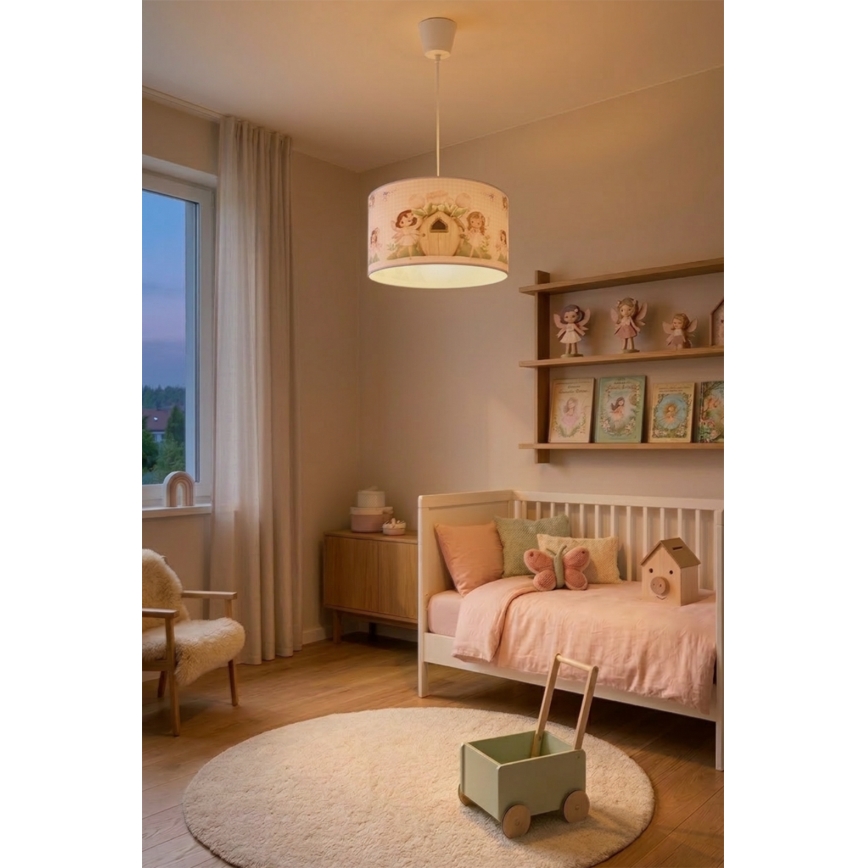 Brilagi - Lampadario LED a sospensione su cavo per bambini BOBO 1xE27/60W/230V Ø 35 cm rosa/fate
