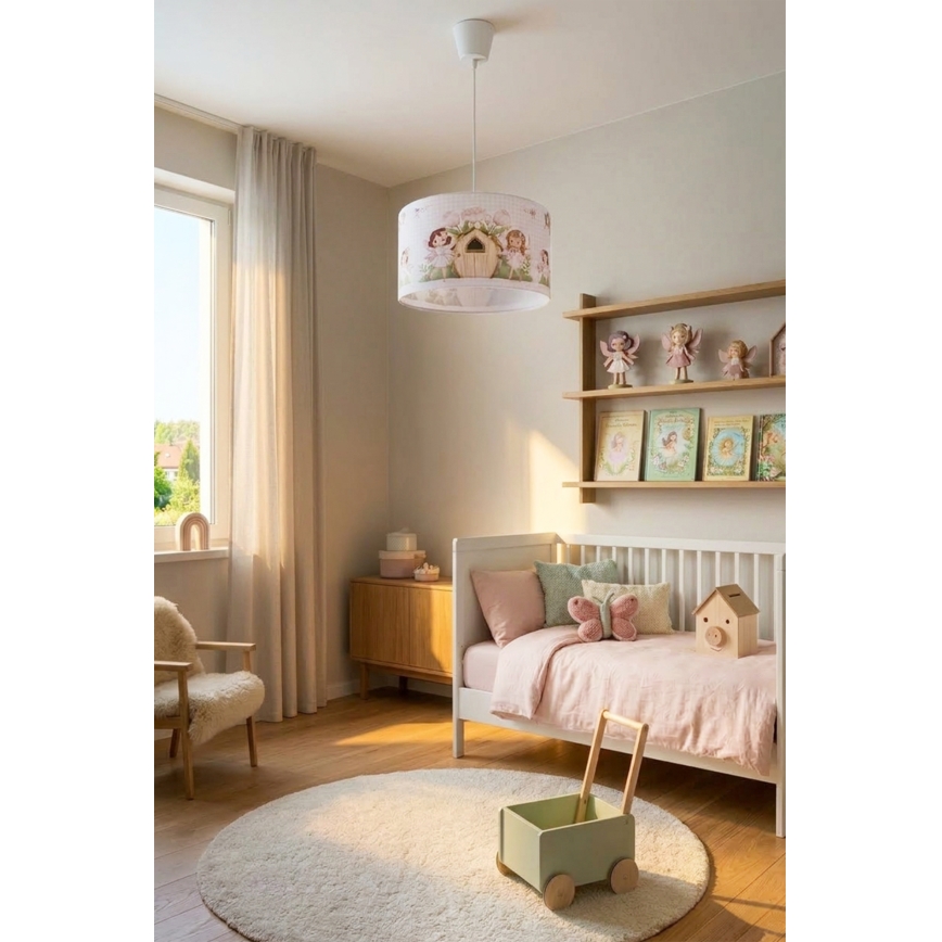 Brilagi - Lampadario LED a sospensione su cavo per bambini BOBO 1xE27/60W/230V Ø 35 cm rosa/fate