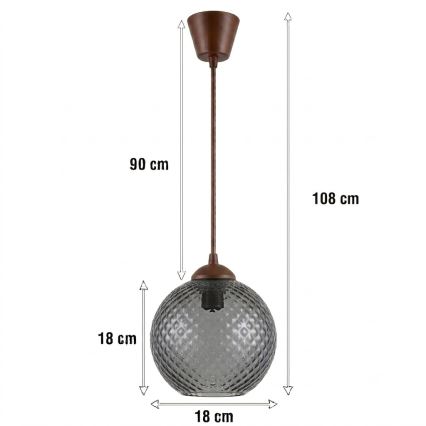 Brilagi - Lampadario LED a cavo RETRO GLASS 1xE27/60W/230V Ø 18 cm marrone/grigio fumé