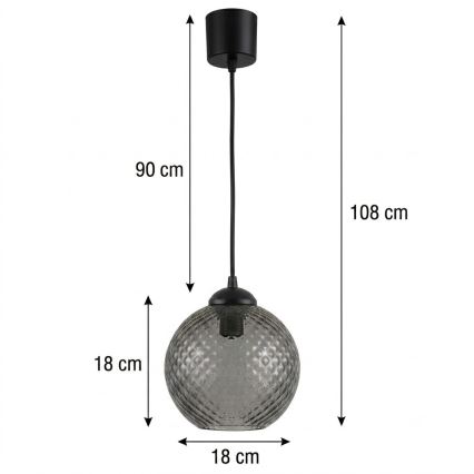 Brilagi - Lampadario LED a sospensione con cavo RETRO GLASS 1xE27/60W/230V Ø 18 cm nero/grigio fumé