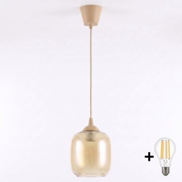 Brilagi - Lampadario LED a sospensione su cavo RETRO GLASS 1xE27/60W/230V Ø 14 cm beige/marrone fumé