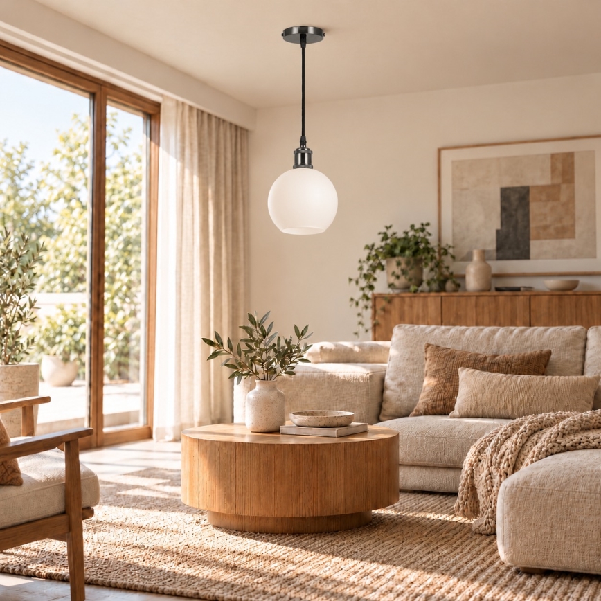 BRILAGI - Lampadario LED a sospensione su cavo RETRO GLASS 1xE27/60W/230V Ø 15 cm nero/bianco