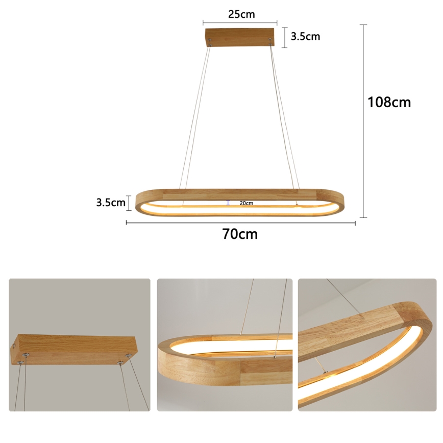 Brilagi - Lampadario LED a sospensione su cavo UMEA WOOD LED/30W/230V 70x20 cm legno di hevea