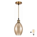 BRILAGI - Lampadario LED con cavo RETRO GLASS 1xE27/60W/230V Ø 17 cm oro/beige fumé