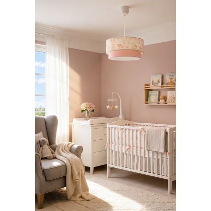 Brilagi - Lampada a sospensione LED per bambini BOBO 1xE27/60W/230V diam. 40 cm crema/rosa/coniglietti