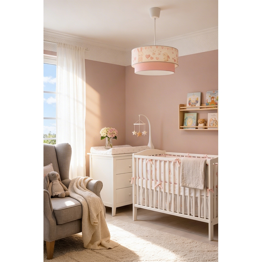 Brilagi - Lampada a sospensione LED per bambini BOBO 1xE27/60W/230V diam. 40 cm crema/rosa/coniglietti