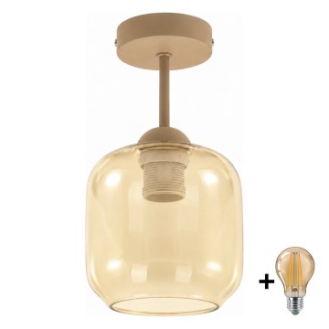 BRILAGI - Lampadario LED da soffitto a montaggio superficiale RETRO GLASS 1xE27/60W/230V Ø 14 cm beige/beige fumé