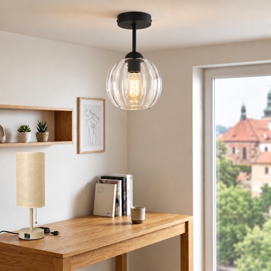 BRILAGI - Lampadario LED da soffitto a montaggio superficiale RETRO GLASS 1xE27/60W/230V Ø 18 cm nero/trasparente