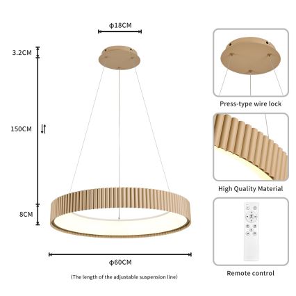 Brilagi - Lampadario LED dimmerabile a cavo FALCON MODERN LED/54W/230V 3000-6500K Ø 60 cm beige + telecomando