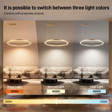 Brilagi - Lampadario LED dimmerabile sospeso su cavo PORTOFINO LED/60W/230V 3000-6000K Ø 80 cm dorato + telecomando