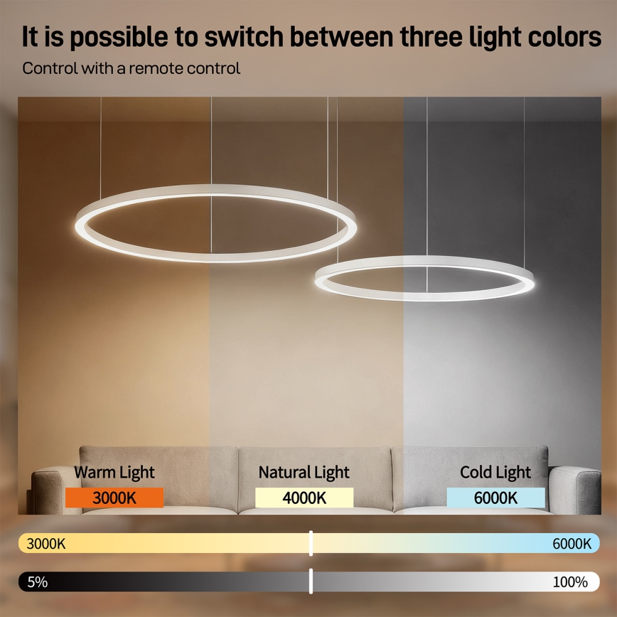 Brilagi - Lampadario a sospensione dimmerabile PORTOFINO LED/98W/230V 3000-6000K bianco + telecomando