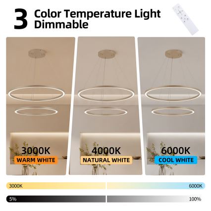 Brilagi - Lampadario LED dimmerabile a cavo PORTOFINO LED/98W/230V 3000-6000K Ø 80 cm beige + telecomando