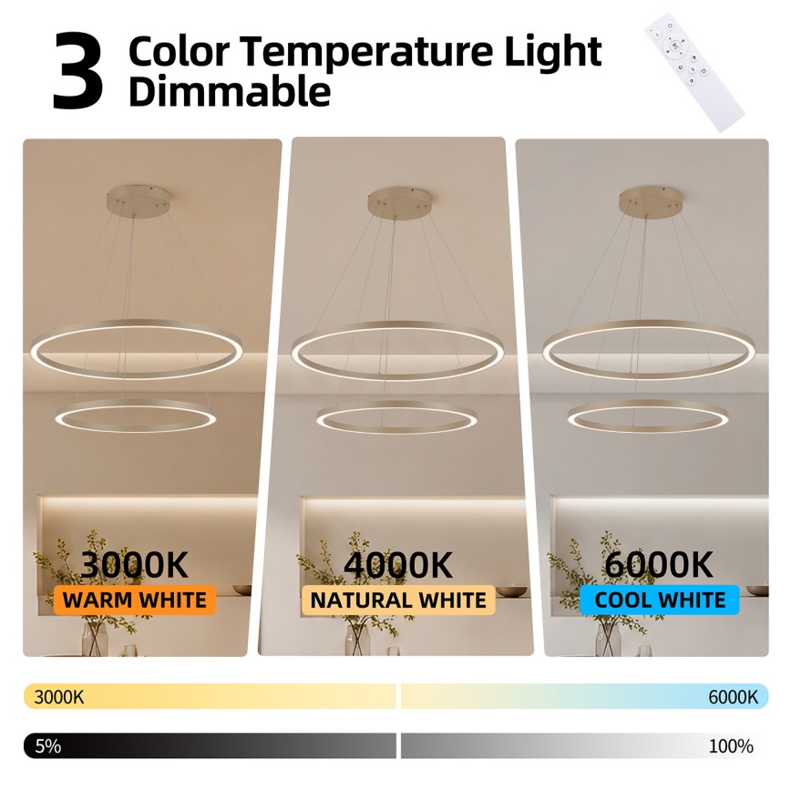 Brilagi - Lampadario LED dimmerabile a cavo PORTOFINO LED/98W/230V 3000-6000K Ø 80 cm beige + telecomando