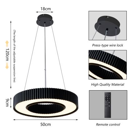 Brilagi - Lampadario LED dimmerabile su cavo LUMIX LED/48W/230V 3000-6000K nero Ø 50 cm + telecomando