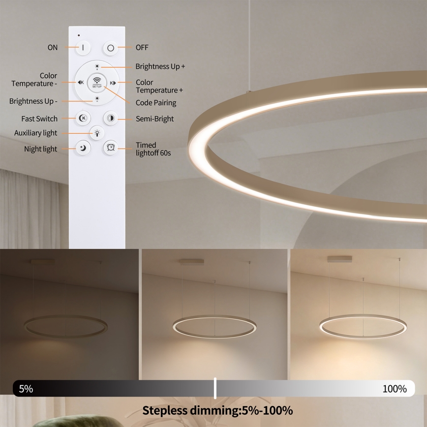 BRILAGI - Lampadario dimmerabile a sospensione su cavo PORTOFINO LED/60W/230V 3000-6000K Ø 80 cm beige + telecomando