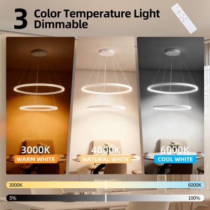 Brilagi - Lampadario LED dimmerabile a cavo PORTOFINO LED/98W/230V 3000-6000K Ø 80 cm bianco + telecomando