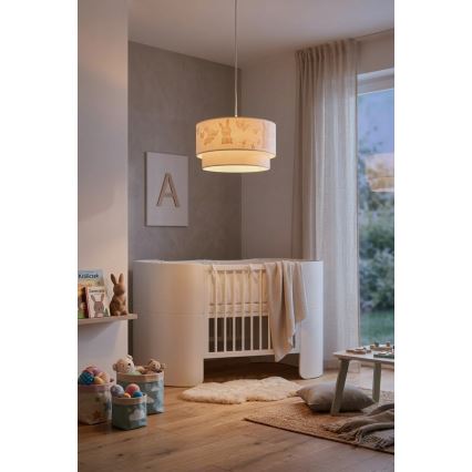 BRILAGI - Lampadario LED per bambini a sospensione con cavo BOBO 1xE27/60W/230V Ø 35 cm bianco/coniglietti