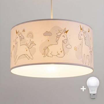 Brilagi - Lampadario LED per bambini a sospensione su cavo BOBO 1xE27/60W/230V Ø 35 cm bianco/unicorni