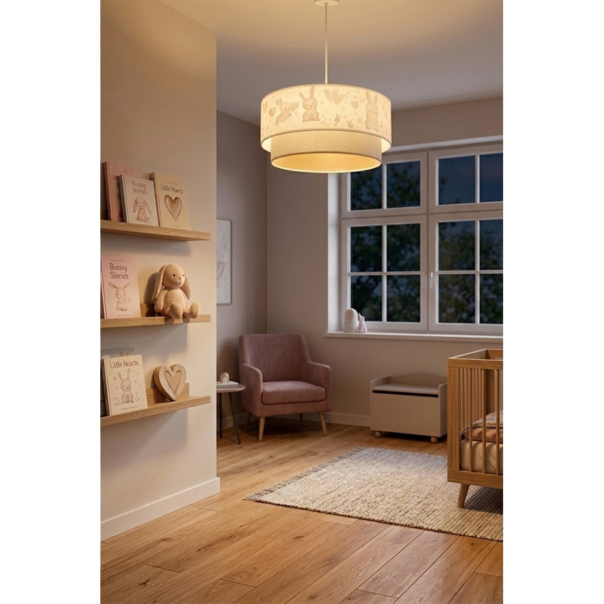 Brilagi - Lampadario LED per bambini a sospensione con cavo BOBO 1xE27/60W/230V Ø 40 cm crema/grigio/coniglietti