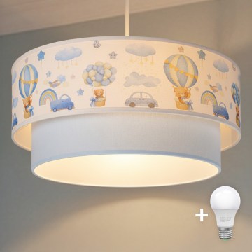 Brilagi - Lampadario LED per cameretta BOBO a sospensione con cavo 1xE27/60W/230V diam. 40 cm crema/blu/orsetti