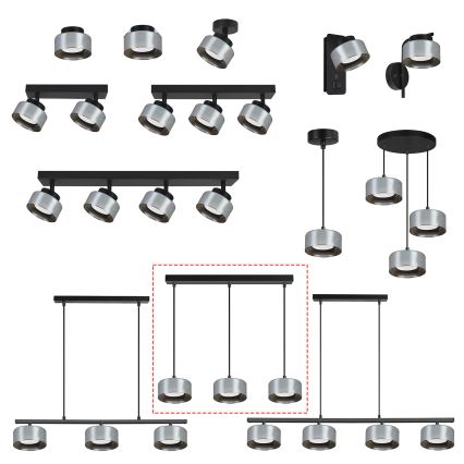 Brilagi - Lampadario LED RGB+CCT dimmerabile a sospensione con cavo AURA LUX 3xGX53/14W/230V 2700-6500K Wi-Fi Tuya nero/fumé