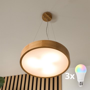 Brilagi - Lampadario LED RGBW dimmerabile sospeso a cavo CARVALHO 3xE27/15W/230V 2700-6500K Wi-Fi rovere Ø 47,5 cm