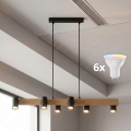 Brilagi - Lampadario LED RGBW dimmerabile su cavo SELE 6xGU10/6,5W/230V 2700-6500K nero/finitura rovere + telecomando