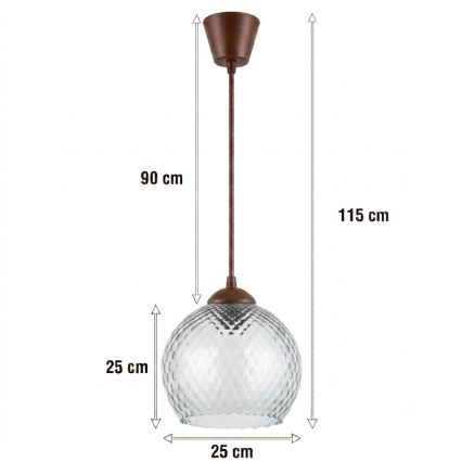 Brilagi - Lampada a sospensione LED RETRO GLASS 1xE27/60W/230V Ø 25 cm marrone/grigio fumé