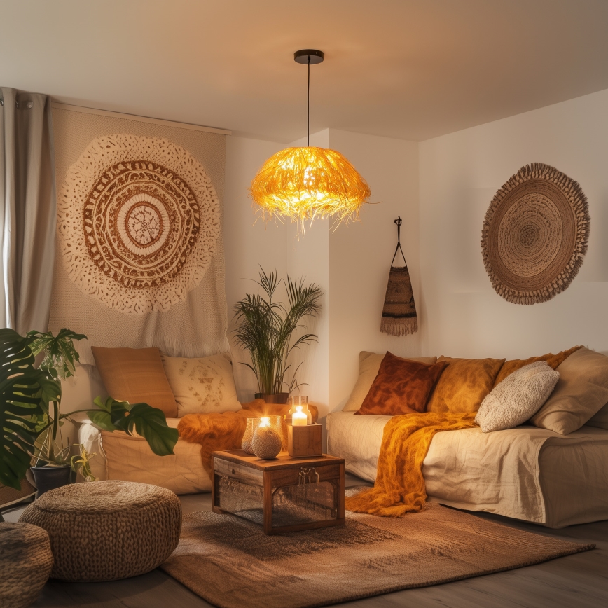 Brilagi - Lampadario LED sospeso su cavo CERIA BOHO 1xE27/40W/230V Ø 40 cm in rafia