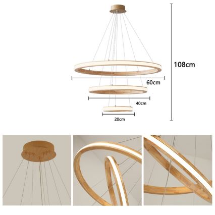 Brilagi - Lampadario LED sospeso su cavo UMEA WOOD LED/45W/230V Ø 60 cm in legno