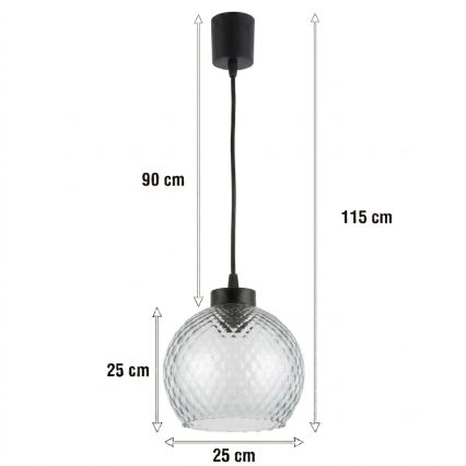 Brilagi - Lampadario LED a sospensione RETRO GLASS 1xE27/60W/230V Ø 25 cm nero/fumé