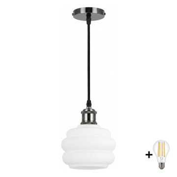BRILAGI - Lampadario LED su cavo RETRO GLASS 1xE27/60W/230V Ø 20 cm nero/bianco