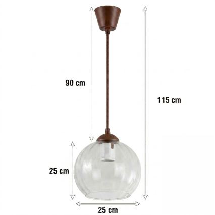 Brilagi - Lampadario LED su cavo RETRO GLASS 1xE27/60W/230V Ø 25 cm marrone/trasparente