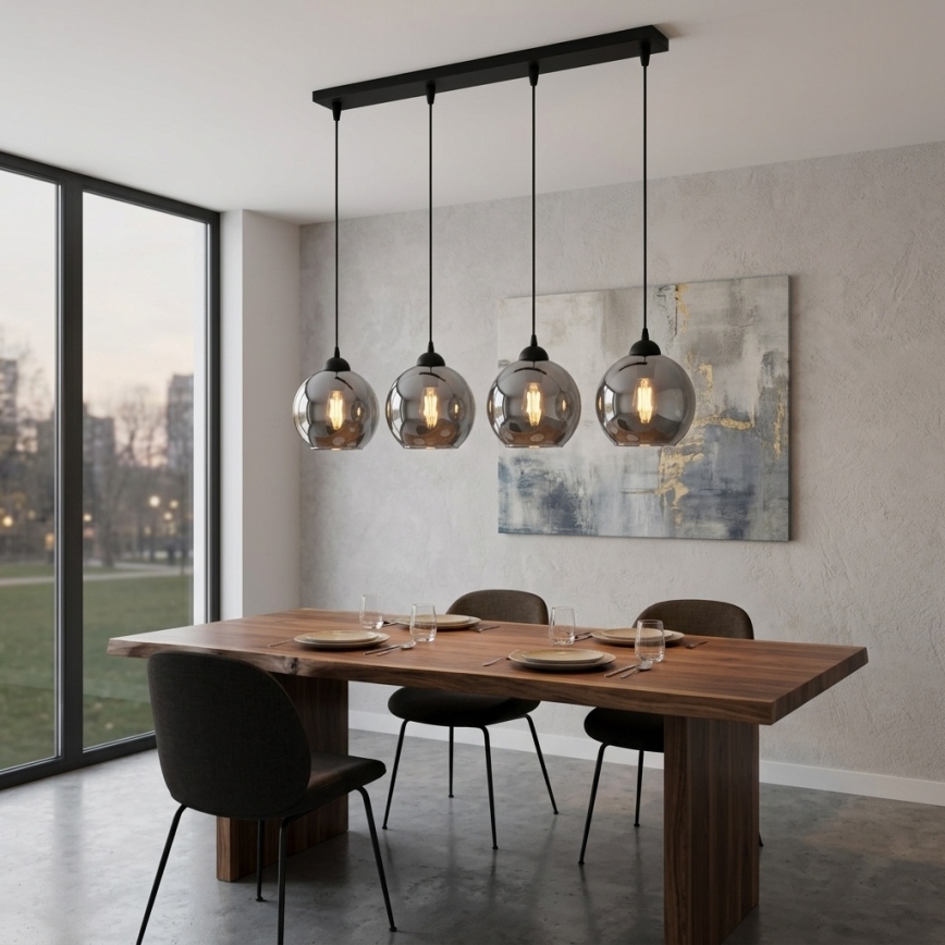 Brilagi - Lampadario sospeso con cavo DIOR 4xE27/60W/230V nero/grigio fumé