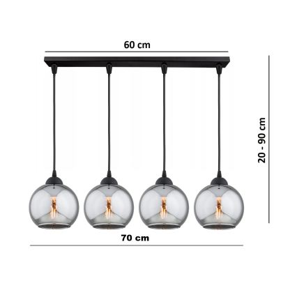 Brilagi - Lampadario sospeso con cavo DIOR 4xE27/60W/230V nero/grigio fumé