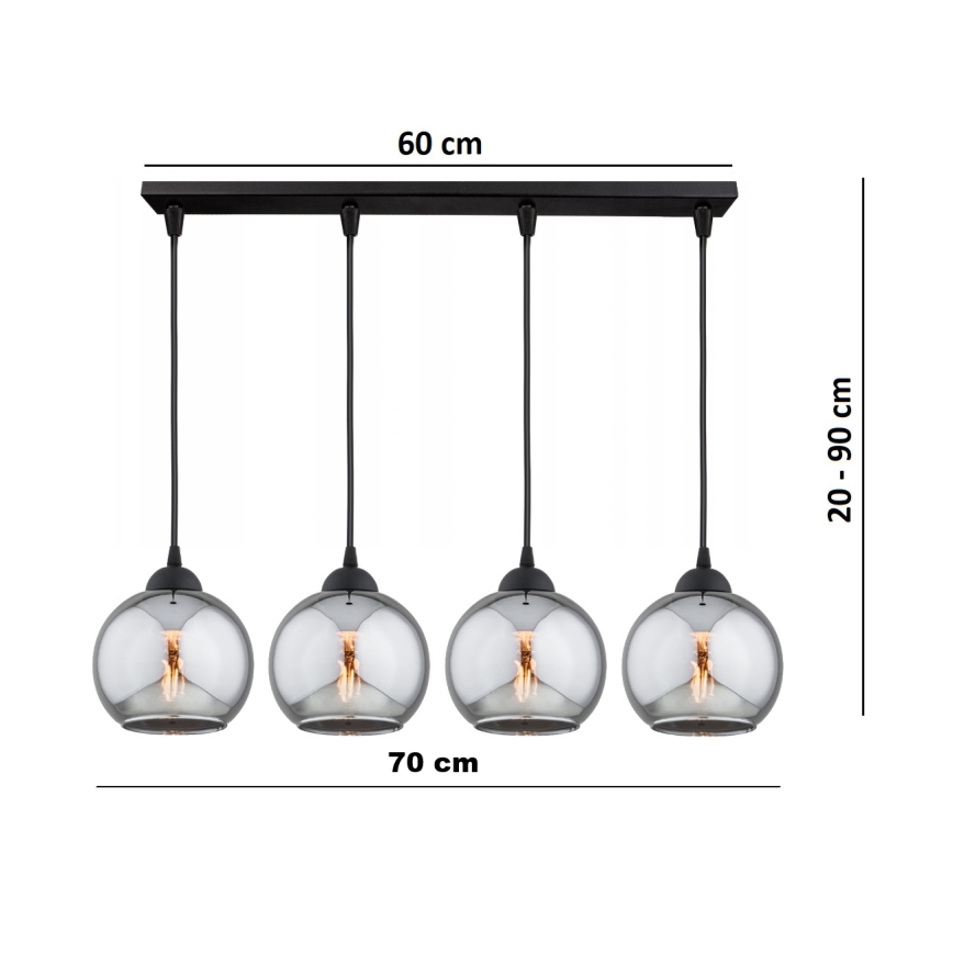 Brilagi - Lampadario sospeso con cavo DIOR 4xE27/60W/230V nero/grigio fumé