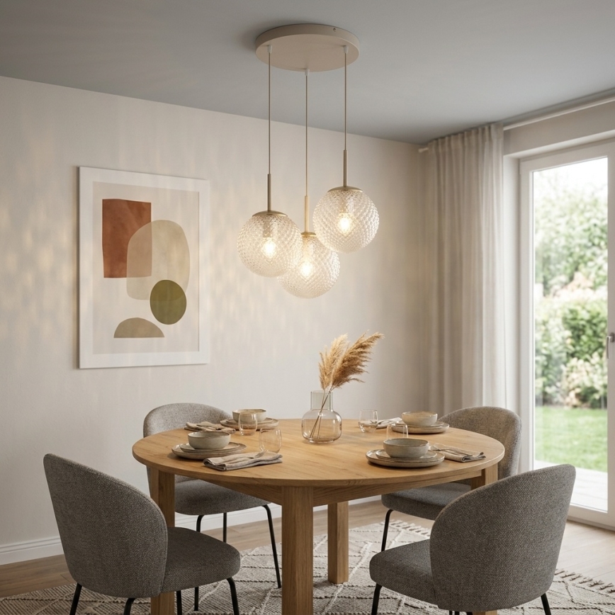 Brilagi - Lampadario sospeso con cavo STELLA 3xE27/60W/230V beige/oro