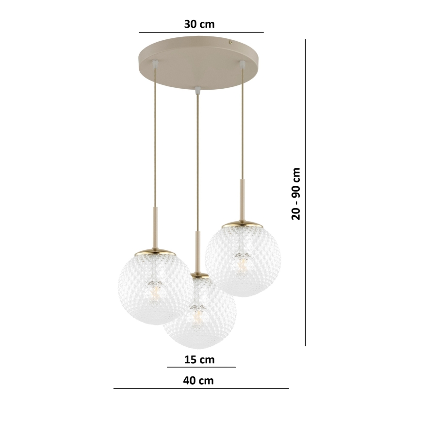 Brilagi - Lampadario sospeso con cavo STELLA 3xE27/60W/230V beige/oro